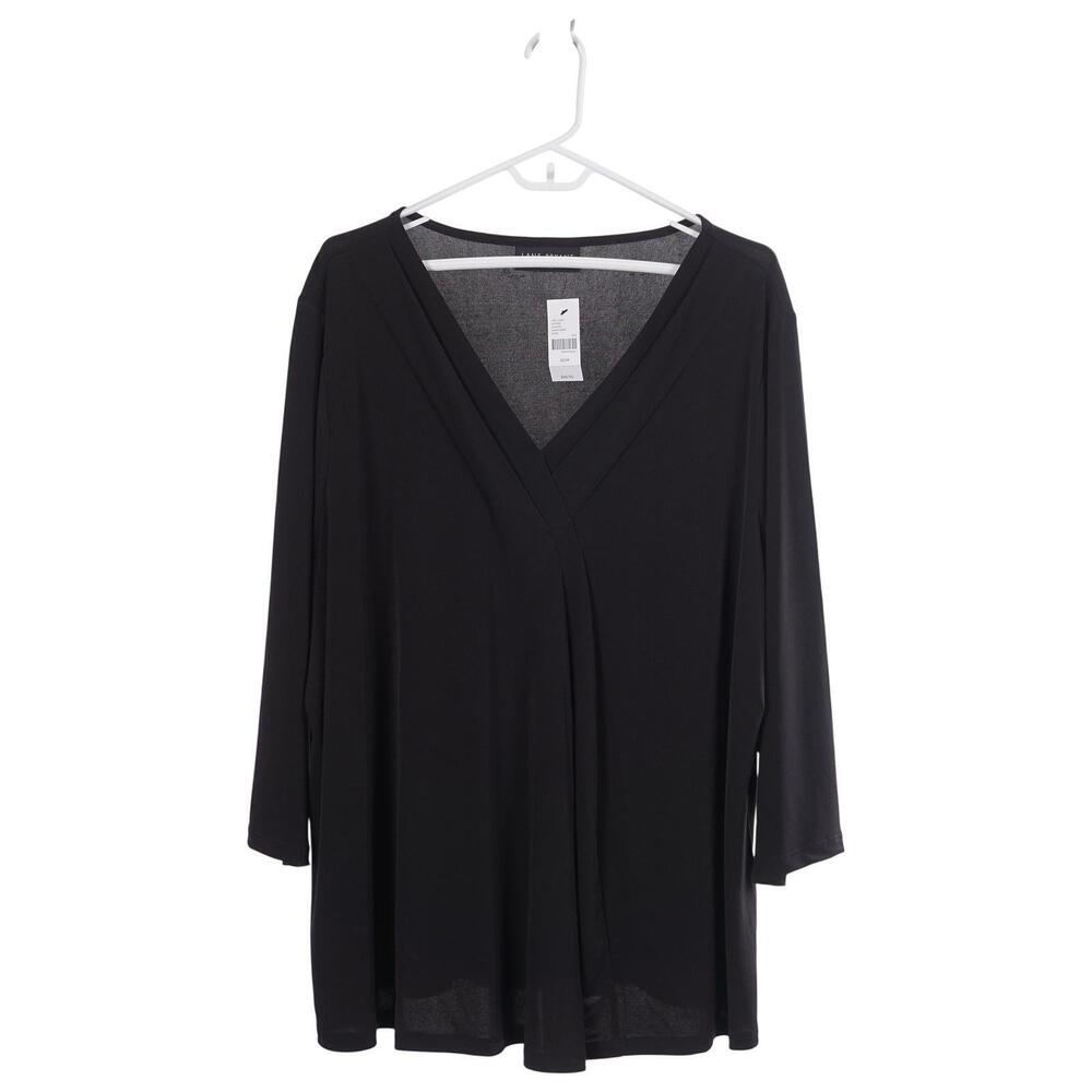 NWT LANE BRYANT Top 22/24 Black V-Neck 3/4 Sleeve Stretch Casual Classic